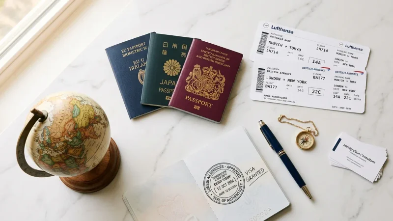 Pasaportes biométricos, sellos consulares y tiquetes de viaje